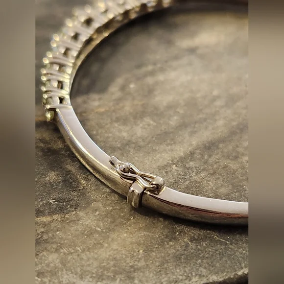 Vintage Aquamarine Sterling Silver Bangle Bracelet Size 7 - Picture 7 of 11